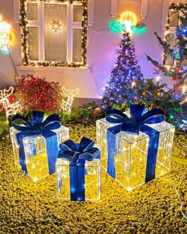 Lighted Christmas Gift Boxes – 3-Piece 140 LED Ornament Set