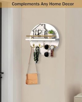 Boho Wall Decor Key Holder – White Entryway Rack with Shelf & Hooks