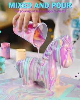 Unicorn Paint Pouring Kit – DIY Art Set for Kids Ages 6-12, Birthday Gift Idea