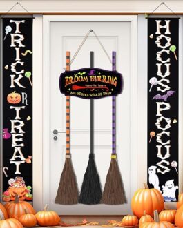 Halloween Broom Decor – Wooden Witches Broom Set for Indoor/Outdoor Use