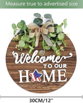 Interchangeable Welcome Sign – Rustic Round Wood Wreath for All Seasons & Holidays