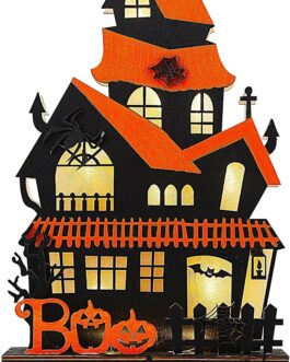 Wooden Boo Haunted House Decoration – Lighted Halloween Sign