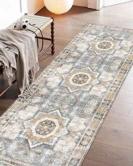 Brown Vintage Area Rug – Non-Slip, Machine Washable Home Decor