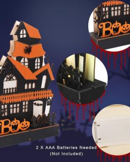 Wooden Boo Haunted House Decoration – Lighted Halloween Sign