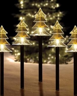 Solar Pathway Lights – Set of 5 Waterproof LED Christmas Stakes for Yard and Walkway Decor (Warm White)