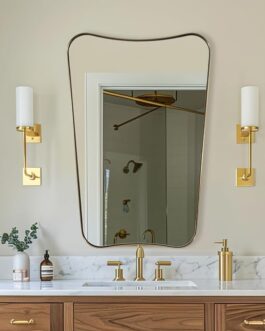 Antique Gold Bathroom Mirror – 24×36 Irregular Brass Wall Mirror