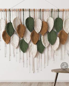 Boho Leaf & Feather Tapestry – Handmade Macrame Wall Art for Living Room & Bedroom