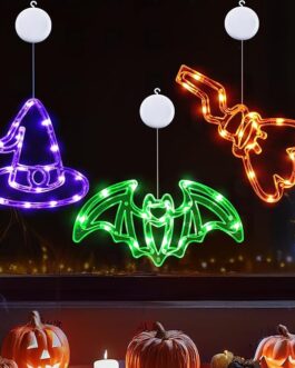 Halloween Window Lights – Bat, Witch Hat, and Broom 3-Pack