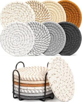 Minimalist Cotton Coasters – 8 Colors with Holder for Home Decor